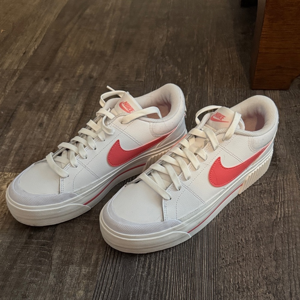 Nike White Sneakers with Pink Swoosh